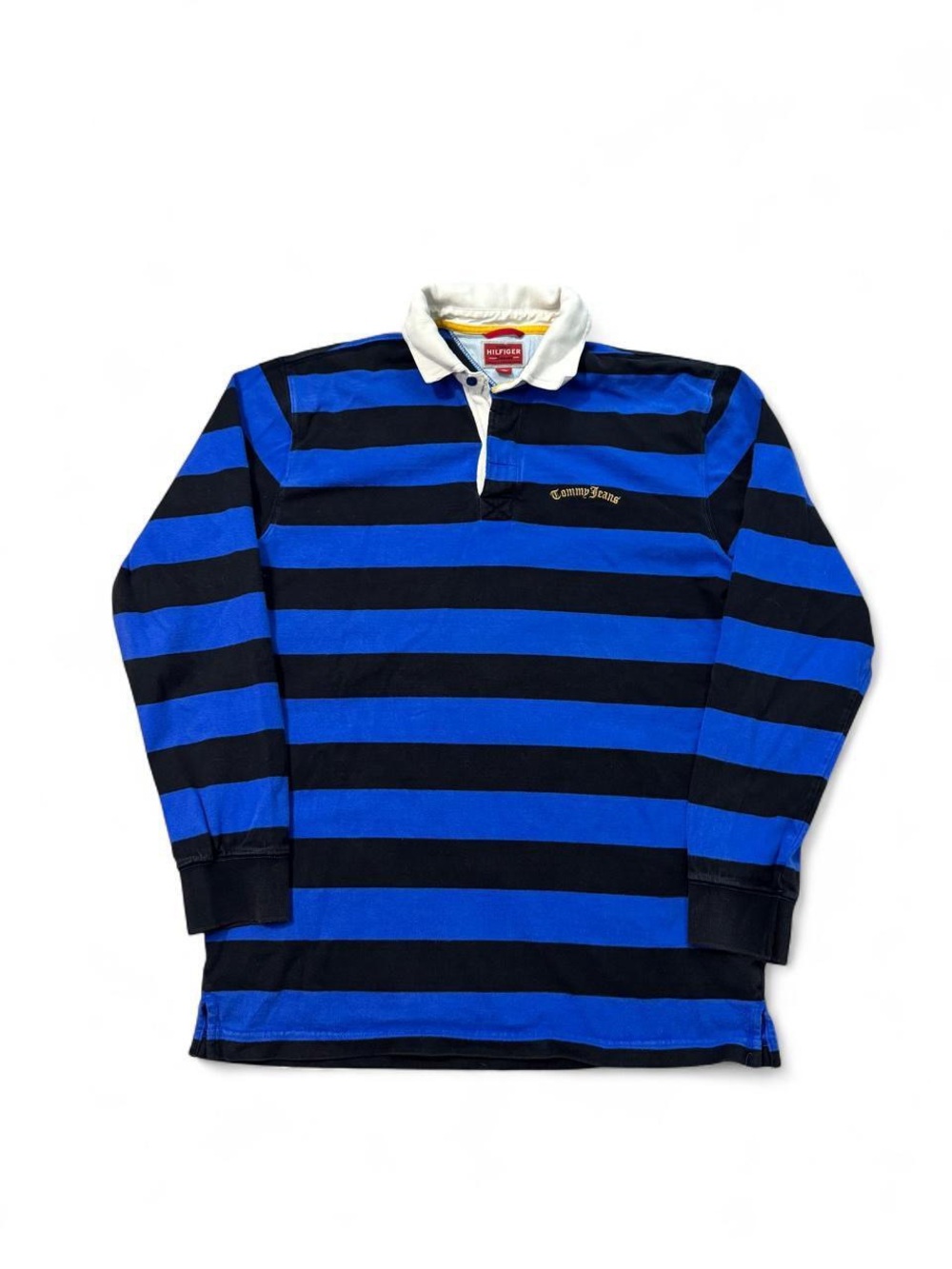 Tommy Hilfiger Tommy jeans striped long sleeve rugby shirt blue black M mens